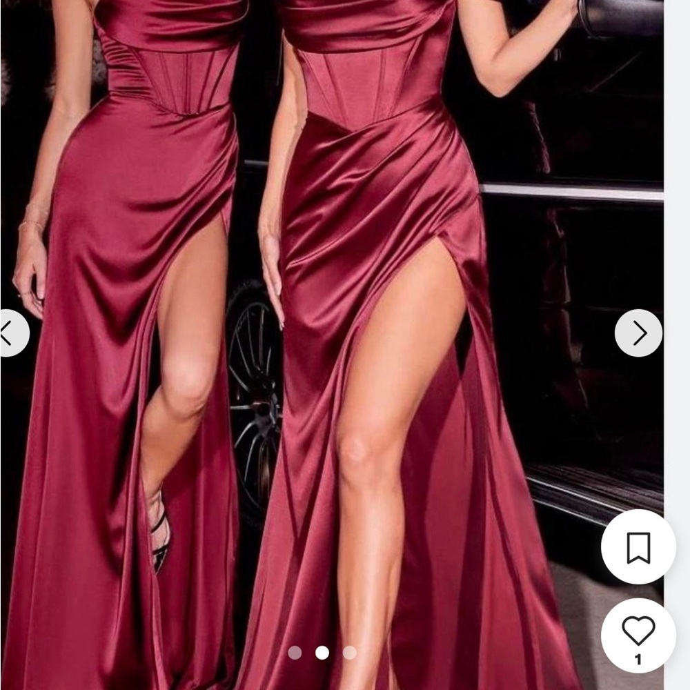 Meshki off shoulder burgundy satin dress